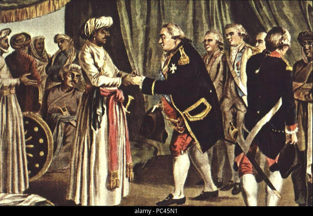 580 Suffren meeting with Haider Ali, 26 july 1782 engraved by J B Morret 1789 Stock Photo - Alamy