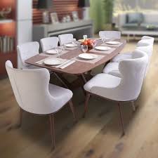 Modern glass dining table and 4 chairs set 6 seater leather with black white top. Layton Dining Set 8 Chair By Stories
