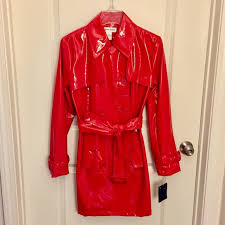 Nwt Preston York Red Vinyl Trench Coat Nwt