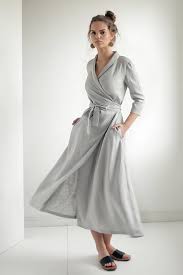 Marlena Linen Wrap Dress Linen Dress Shawl Collar Linen Dress With Belt Summer Dress Natural Linen Dress Grey Wrap Dress Natural Linen Dress Dress With Shawl Long Linen Dress