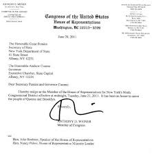 New york governor andrew cuomo on tuesday said he was resigning amid mounting pressures from sexual harassment allegations and. Anthony Weiner Resignation Letter