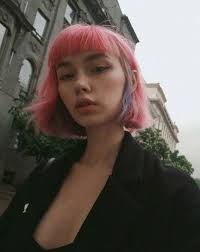 Black hair with light pink bangs. Short Pink Hair With Blunt Fringe Pastel Hair Color Short Pink Hair Hair Inspo Color