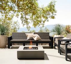 The ledgestone concrete propane/natural gas fire pit is a beautiful outdoor fire table. Abbott Concrete 40 Square Low Natural Gas Fire Pit Table Pottery Barn