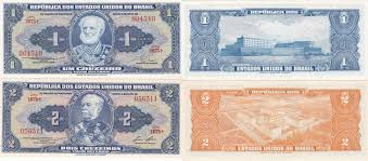 The first banknotes were overprints on earlier mil réis notes, with denominations of 5, 10, 20, 50, 100, 200 and 500 cruzeiros. Brasilien 1 Cruzeiro Und 2 Cruzeiros 1954 59 1944 Geldschein Banknote 2 Stuck Lot Brazil Unc Ma Shops