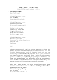 Puisi merupakan sebuah karya sastra yang terikat oleh irama, rima dan penyusun bait dan baris yang bahasanya terlihat indah dan penuh makna. Doc Kritik Karya Sastra Puisi Trias Sugiharti Academia Edu
