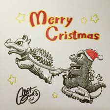 Godzilla Christmas Art By Shinji Nishikawa Godzilla Comics Godzilla Tattoo Godzilla
