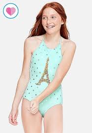 Eiffel Tower Flip Sequin Halter Girls One Piece Girls Sports Clothes Girls Bathing Suits Kids Swimwear Girls
