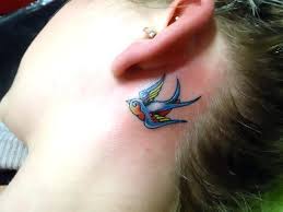 Bird Tattoo Behind Ear A Small Tattoo Of A Bluebird In Old School Style For Women Style Old School Color Blue Tags Cute Nice Easy Tattoos Bluebird Tattoo Little Bird Tattoos