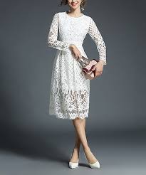 Kaimilan White Lace Long Sleeve Layered Midi Dress Zulily