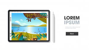 Download a beautiful android wallpaper for your android phone. Premium Vector Graphic Tablet With Beautiful Landscape Wallpaper On Screen Isolated On White Wall
