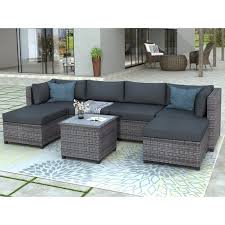 Product title walnew 3 pcs outdoor patio furniture pe rattan wicker table and chairs set bar set with cushioned tempered glass (gray) average rating: Outdoor Patio Furniture Set 4 Piece Conversation Set Black Wicker Furniture Sofa Set With Dark Grey Cushions In 2021 Outdoor Patio Furniture Sets Patio Sofa Set Patio Furniture Sets