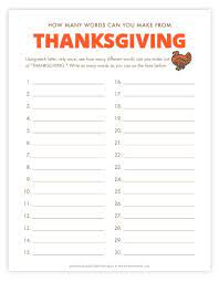 386 playable words can be made from thanksgiving. How Many Words Can You Make Out Of Thanksgiving Free Printable