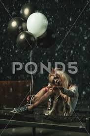A Scary Girl Sitting On A Bed With Balloons Halloween Horror Film Stock Photos Ad Bed Balloons Si Photography Backdrop Stand Scary Halloween Stock Photos
