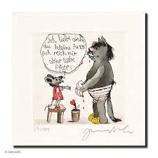Ich liebe dich und vor mir brauchst du dich niemals verstellen. Janosch Bild Ich Liebe Dich Du Kleine Fuzzi Original Kunst Galerie Lamers