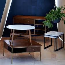 Metal frame in an antique brass (walnut) finish. Reeve Mid Century Coffee Table Marble
