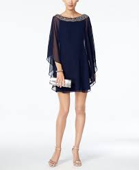 Xscape Embellished Chiffon Cape Overlay Dress Dresses Women Macy S Embellished Cocktail Dress Embellished Chiffon Embellished Neck Dress