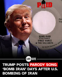 President Donald Trump has shared a light-hearted video about the U.S.  bombing of Iran. The 'Bomb Iran' video he shared was recorded by American  novelty group Vince Vance and the Valiants in
