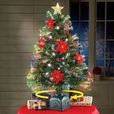 Rotating fiber optic christmas tree. Rotating Poinsettia Tabletop Christmas Tree Collections Etc