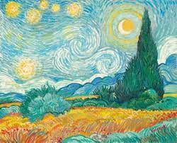 John Myatt Starry Night With Wheat Field And Cypress Trees A Hand Finished Canvas By Infamous Art Fraudster Turned Legitimate Art Starry Night Cypress Trees
