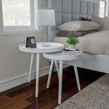Wooden Nesting Round Tray Top White Side Tables Set Of 2 Nesting End Tables White Side Tables Nesting Tables