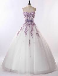 White Ivory And Purple Florals Lace Wedding Dresses Bridal Gown Custom Sz 4 Fashion Cloth Ball Gown Wedding Dress Applique Wedding Dress Purple Wedding Dress