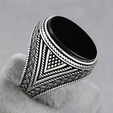 Mens Ring With Black Onyx Stone In 925 Sterling Silver Eastern Motifs Size 8 9 Rings For Men Mens Sterling Silver Necklace Mens Silver Rings