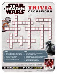 Star Wars The Last Jedi Trivia Crossword Crossword Star Wars Road Trip With Kids