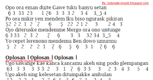 Not Angka Pianika Lagu Oplosan
