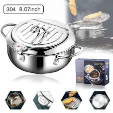 Removable baskets and temperature limiter. Stainless Steel Deep Frying Pot Batteryjam