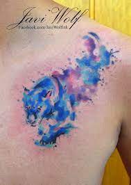 A lot of orange splashes give a sense of wildness. Watercolor Panther Tattoo Tattooed By Javiwolfink Panther Tattoo Panther Tattoo Design Tattoos