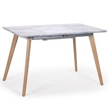 Table Extensible Bois Effet Marbre Blanc Kim 120 160 Cm Lestendances Fr