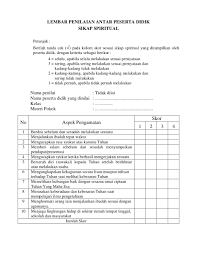 Contoh rubrik dan lembar penilaian sikap pengetahuan dan. Instrumen Lembar Penilaian Antar Peserta Didik Sikap Office Word Letter Worksheets Words