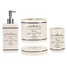 I would love it if. Home Basics Paris Collection 4 Piece Bathroom Accessories Set Featuring A Soap Dispenser Toothbrush Holder Tumbler Farmhouse Goals