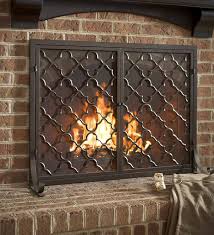 Heavy duty wrought iron fireplace screen with doors sturdy and heavy duty: Geometric Fireplace Screen With Two Doors Plowhearth