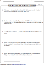 Multiplication And Division Fractions And Decimals One Step Equations Word Problem Worksheets Word Problems