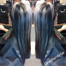All Over Black Hair With Chunky Platinum Blonde Highlights Hair Highlights Black Hair With Blonde Highlights Black Hair With Highlights