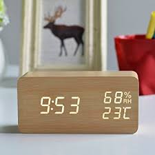 Fibisonic Horloge En Bois Led Reveil Digital En Bois Avec Temperature X2f Humidite X2f Calendrier Mode Vocal Trois Alarmes Reveil Horloge Bois Reveil Digital