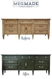 Check Out This Transitional Style Buffet Dresser We Painted In Green We Love These Before Green Painted Furniture Refinishing Furniture Furniture Restoration