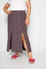 Details About Yours Clothing Womens Plus Size Black Pink Ditsy Floral Maxi Skirt