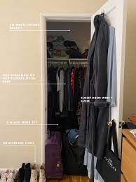 Sliding doors probably become general options for any door in the home. Two People One Tiny Closet A Small Space Storage Agony With 5 Problems 5 Clever Solutions Emily Henderson
