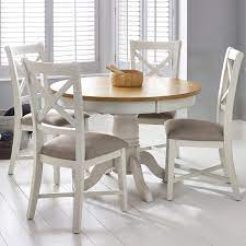 Made of veneers, pine and acacia wood and engineered wood. Bordeaux Painted Ivory Round Extending Dining Table 4 Chairs Seats 4 6 Costco Uk