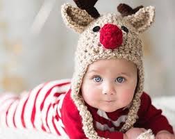 Crocheted Reindeer Baby Hat: Oatmeal Christmas Costume