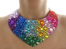 Bright Rainbow Rhinestone Jeweled Statement Necklace Colorful Rhinestone Bib Necklace Rainbow Statement Necklace Rainbow Bib Necklace Rhinestone Statement Necklace Rainbow Jewelry Diy Statement Necklace