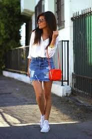 White High Top Sneakers With Blue Mini Skirt Outfits 1 Ideas Outfits Short Girl Fashion Miniskirt Outfits Denim Skirt Outfits