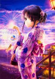 夏祭りと浴衣少女 夏祭り イラスト かわいいアニメガール クールなアニメの女の子