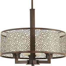 Mingle This Three Light Pendant Fixture Features A Concentric Circular Pattern In A Antique Bronze Met Drum Pendant Lighting Progress Lighting Drum Chandelier