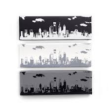 Black And White Skyline Canvas Philadelphia Skyline Canvas Monochrome Trio 12 X 4 Inches Each Black White Gray Cityscape Screen Print And Painting Home Decor