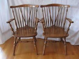 Pair Of Ethan Allen Heirloom Windsor Arm Dining Chairs Nutmeg Chair Allen Chair Dining Chairs