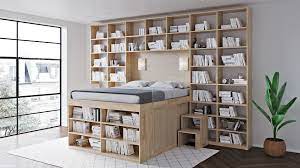 Letto beige con arredamento verde. Letto Biblioteca Di Cinius Dormire In Una Libreria Immersi Nei Libri