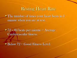 Resting Heart Rate The Number Of Times Your Heart Beats In 1 Minute When You Are At Rest 72 84 Beats Per Minute Average Cardiovascular Fitness Below Ppt Download